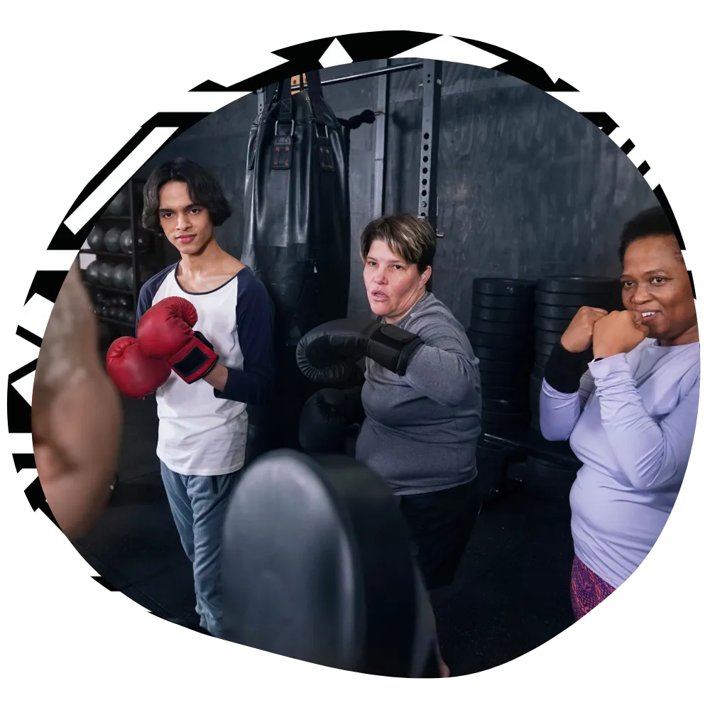 Group of friends in boxing class